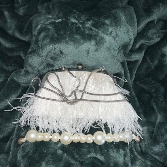 Neiman Marcus Real Natural Ostrich Feather Evening Clutch - Picture 4 of 5